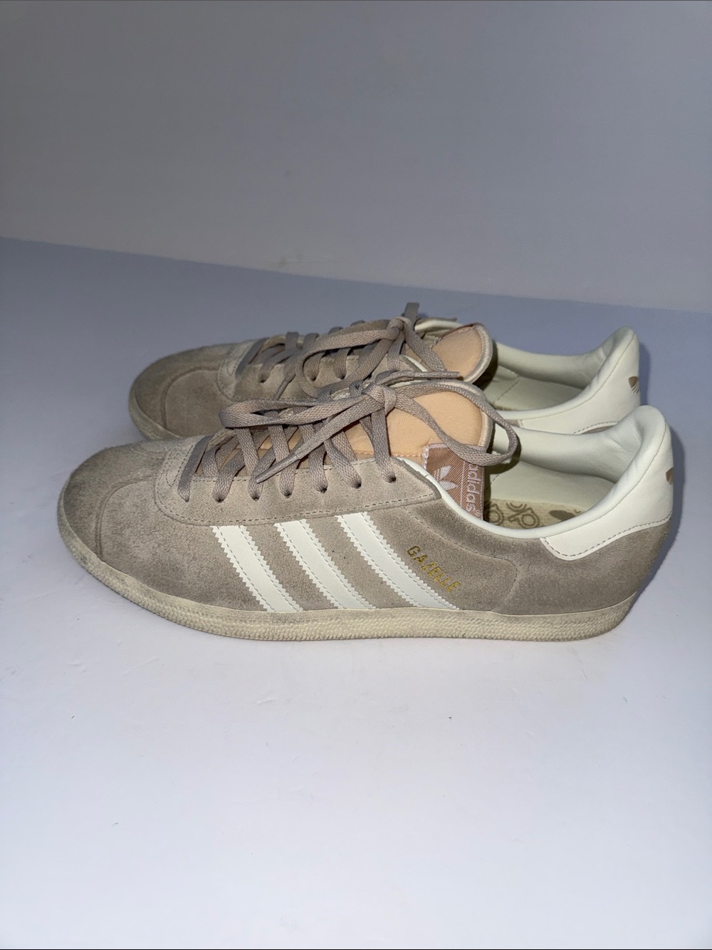 adidas Taupe Suede Sneakers with White Stripes